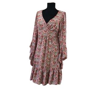 Betsy Johnson Bell Sleeve Ruffle Floral Babydoll Dress Size 8 floral print